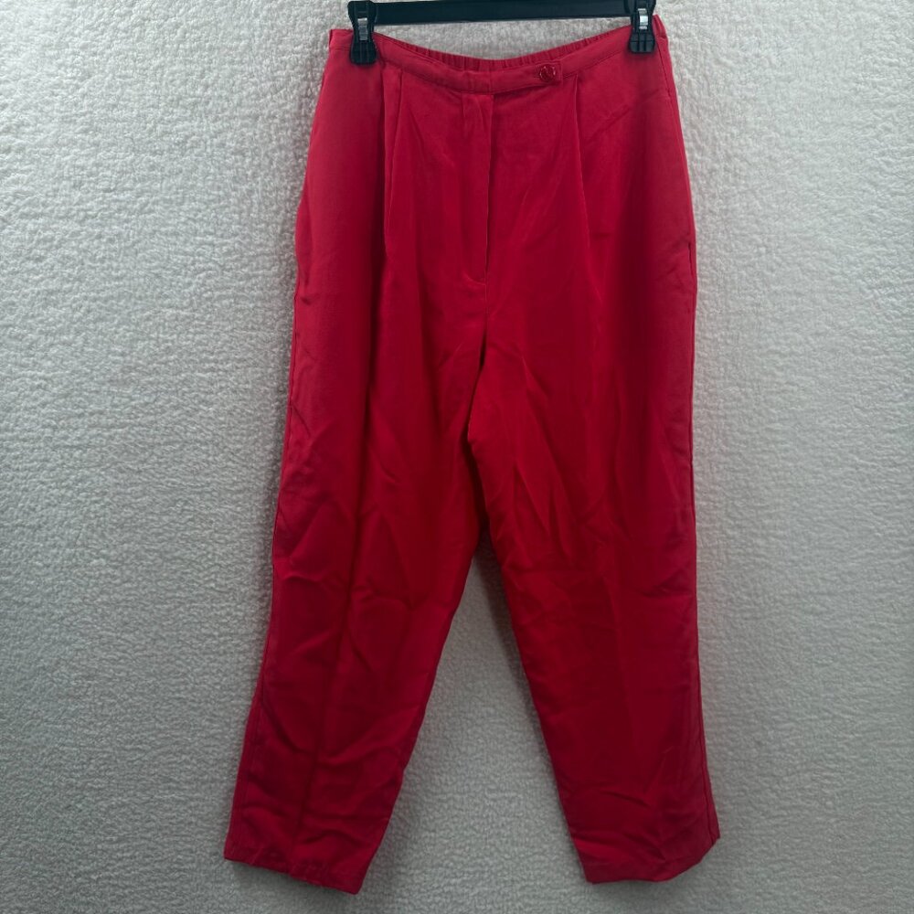 Diane Lemon Collection 100% Silk Red Dress Pants Size S